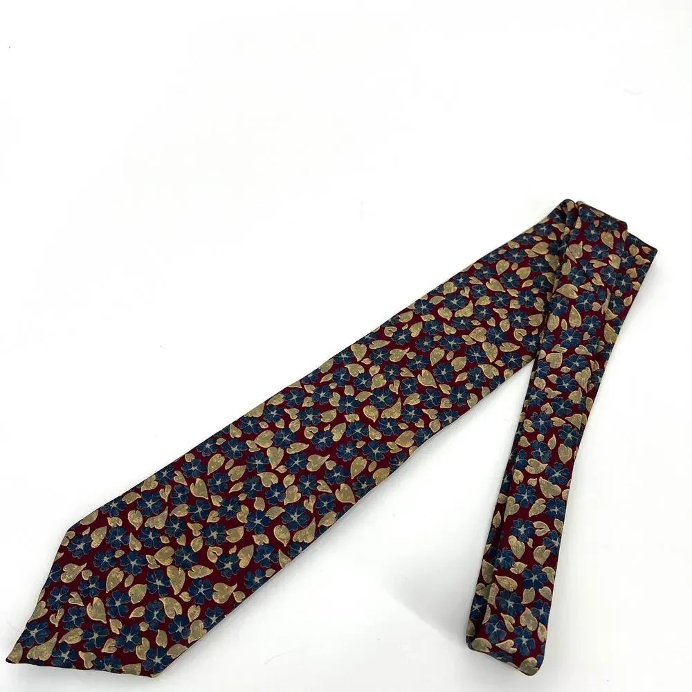 Vintage Ermenegildo Zegna Italy 100% Silk Hand Made Tie Red Gold Blue Floral